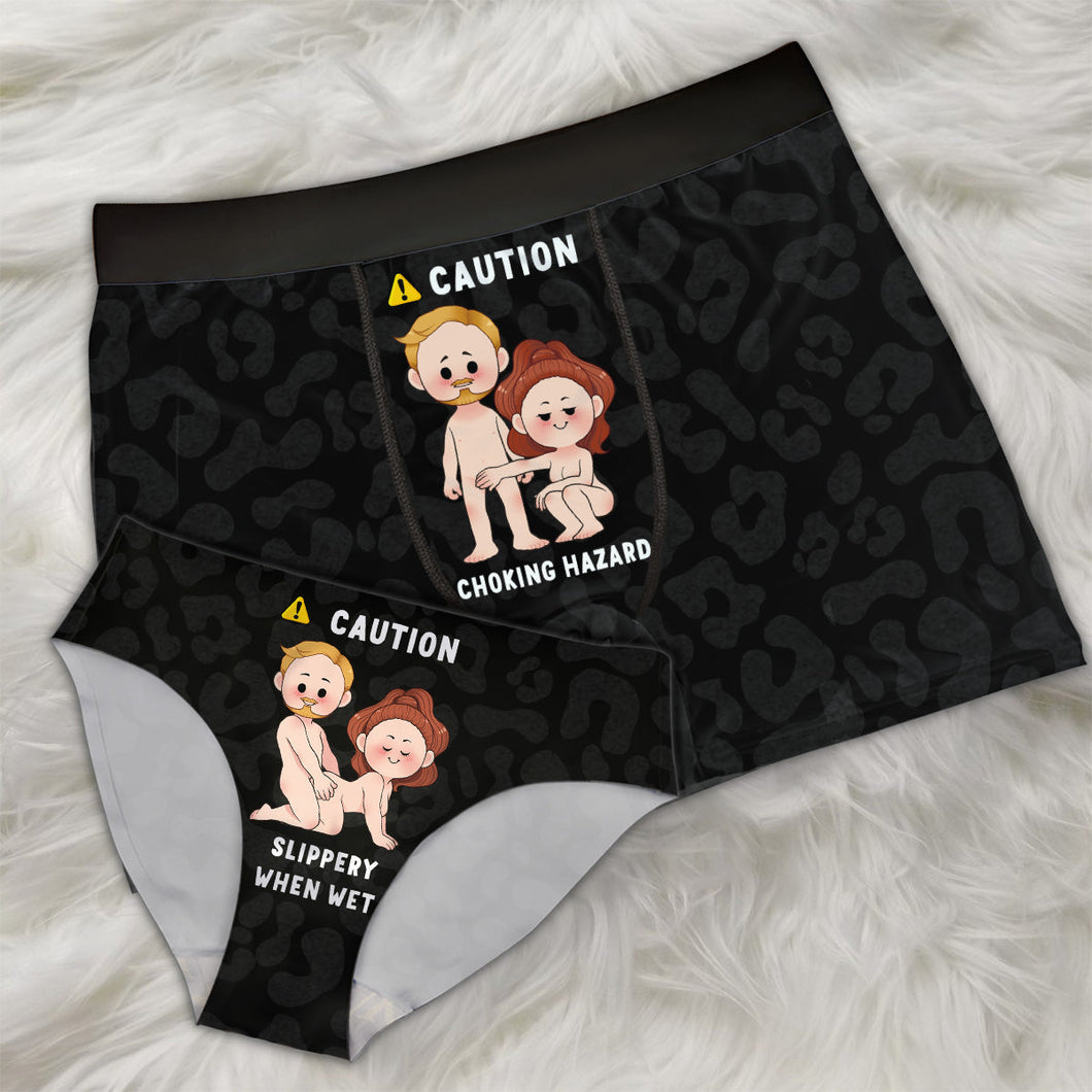 Caution Choking Hazard Slippery When Wet - Personalized Couple Women Briefs & Men Boxer Briefs