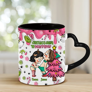 Christmas Is Coming - Personalized Couple Heart Handle Mug