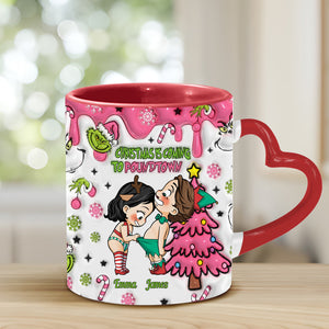 Christmas Is Coming - Personalized Couple Heart Handle Mug