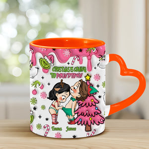 Christmas Is Coming - Personalized Couple Heart Handle Mug