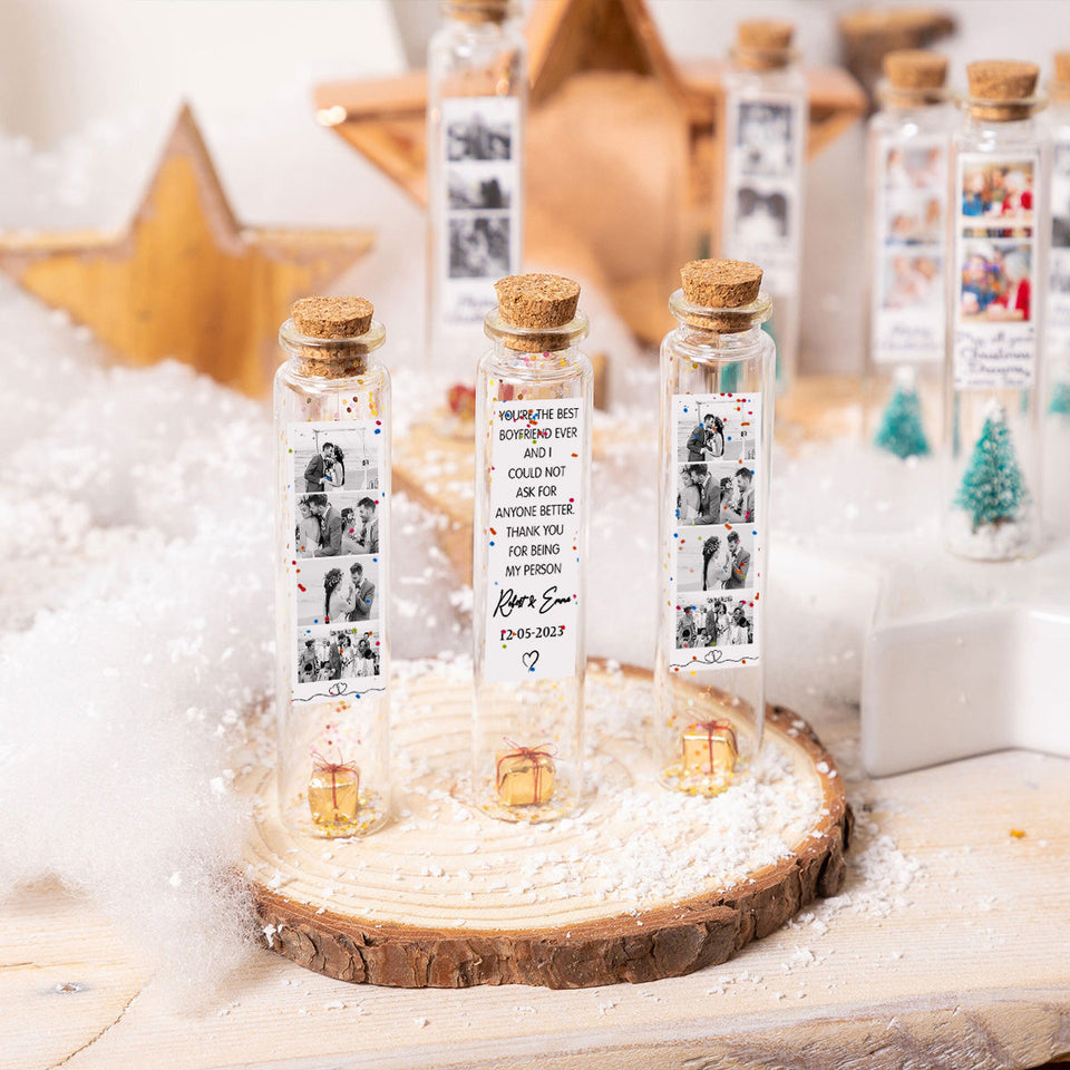 Any Photo And Message - Personalized Couple Mini Bottle Ornament