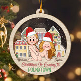 Christmas is Coming to Poundtown - Personalized Couple Layers Mix Ornament