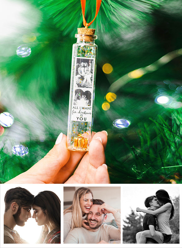 Couple Picture Mini Bottle Ornament - gift for husband, wife, boyfriend, girlfriend - Personalized Mini Bottle Ornament