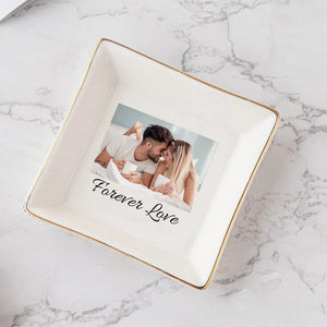 Ceramic Plate with Picture - Personalized Couple Jewelry Dish