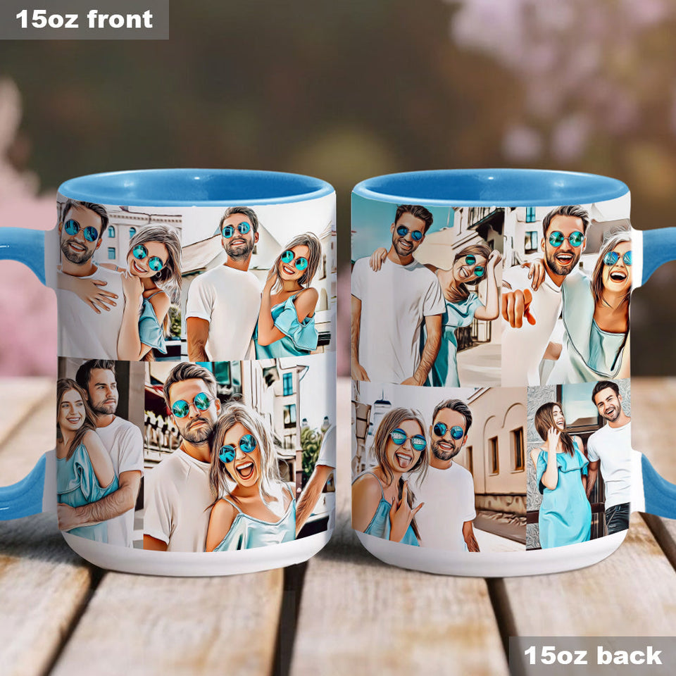 Cartoonize Photos Collage - gift for boyfriend, girlfriend, wife, husband - Personalized Accent Mug