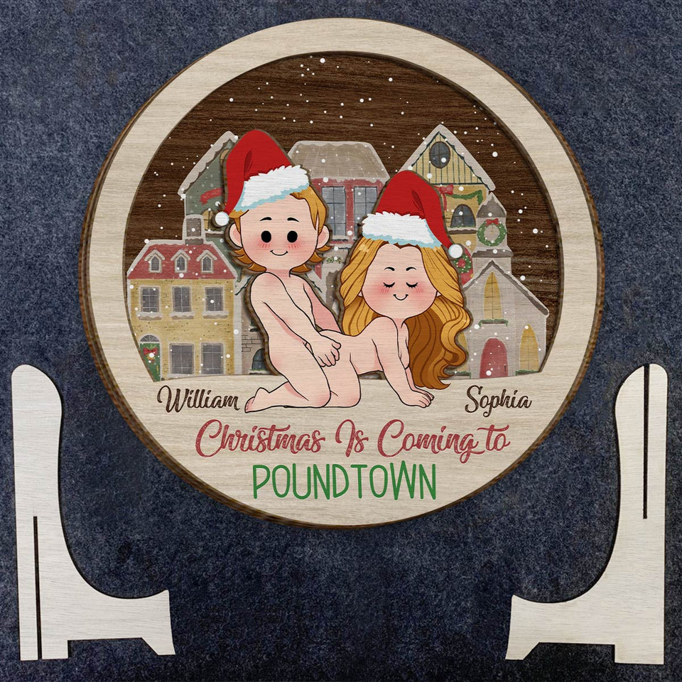 Merry Christmas In Poundtown - gift for girlfriend, boyfriend, husband, wife - Personalized 2 Layered Wood Sign / Wood Plaque