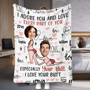 I Adore You And Love Every Part Of You Custom Face Upload Image - Personalized Couple Blanket