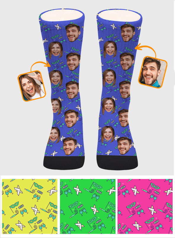 Custom Face Party Pattern - Personalized Couple Socks