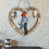 She Saves Lives And He Protects Them - Personalized Couple Custom Shaped Wood Sign