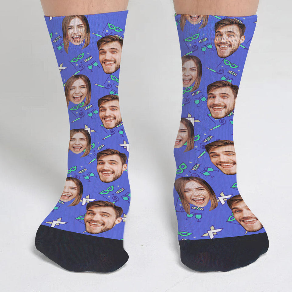 Custom Face Party Pattern - Personalized Couple Socks