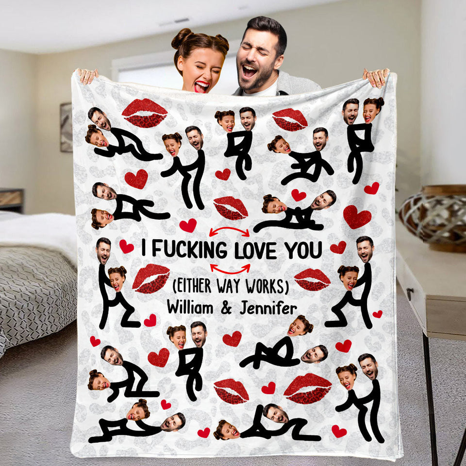 I Love You Funny Photo Inserted Couple - gift for husband, wife, boyfriend, girlfriend - Personalized Blanket