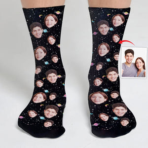 Custom Face Galaxy - Personalized Couple Socks