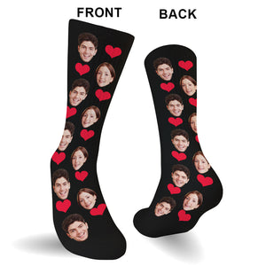 Custom Face Heart Pattern - Personalized Couple Socks