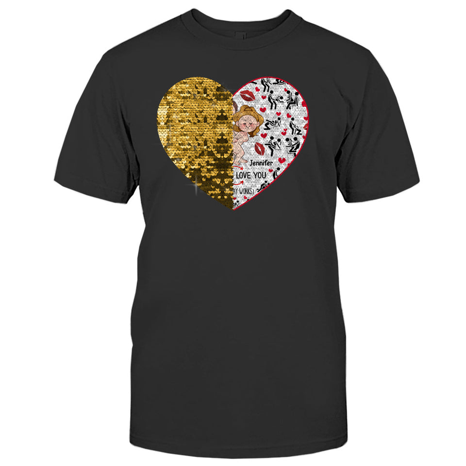 I Love You - gift for husband, wife, boyfriend, girlfriend - Personalized Sequin T-shirt