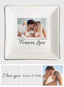 Ceramic Plate with Picture - Personalized Couple Jewelry Dish