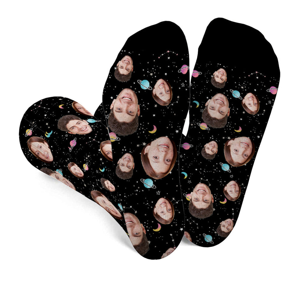 Custom Face Galaxy - Personalized Couple Socks