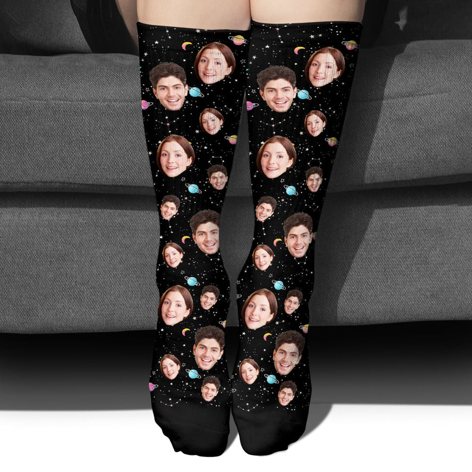 Custom Face Galaxy - Personalized Couple Socks