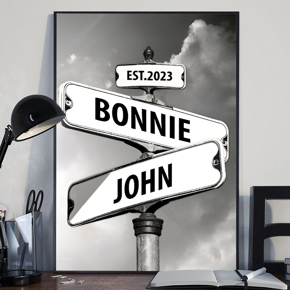 Vintage Street Sign - Personalized Couple Canvas And Poster