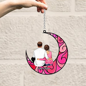 Couple Sitting On The Moon - Personalized Couple Window Hanging Suncatcher Ornament