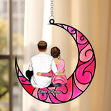 Couple Sitting On The Moon - Personalized Couple Window Hanging Suncatcher Ornament