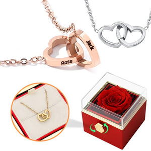 Names Custom - Personalized Couple Rotating Eternal Rose Box With Jewelry