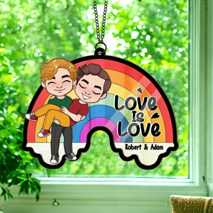 Love Is Love - Personalized Couple 2 Layered Window Hanging Suncatcher