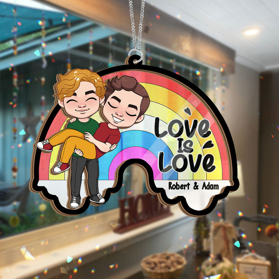 Love Is Love - Personalized Couple 2 Layered Window Hanging Suncatcher