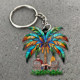 Under The Palm Tree Happy Couple - Personalized Couple Custom Shaped Keychain