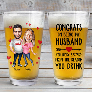 Congrats On Being My Husband Boyfriend - Personalized Couple Beer Glass