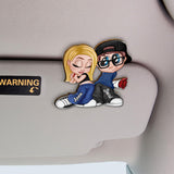 Chicano Y2K Couple - Personalized Couple Shaped Car Visor Clip