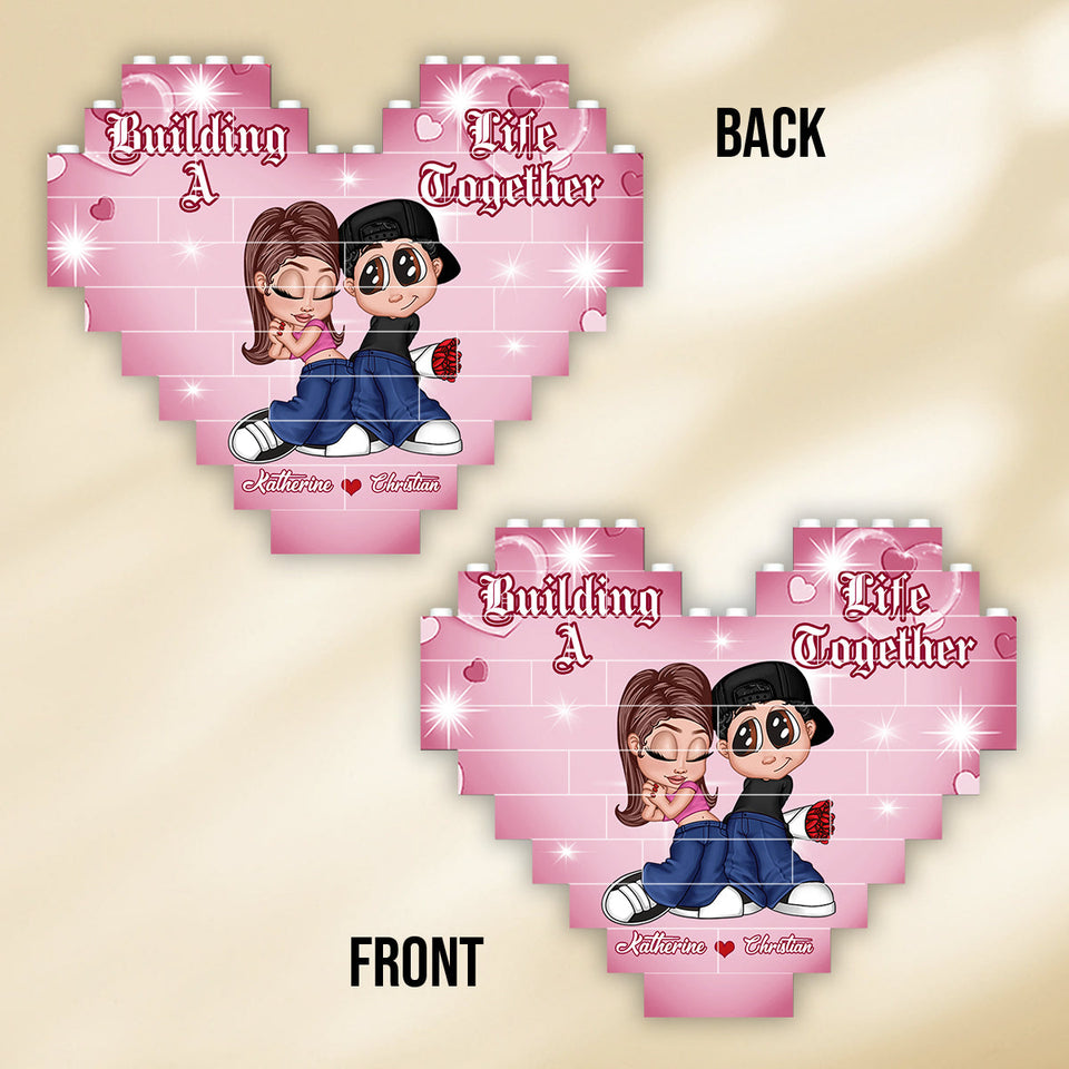 Building A Life Together - Personalized Couple Heart Building Brick Blocks Printed On Both Sides