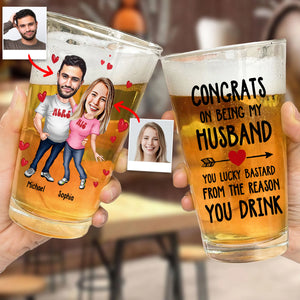 Congrats On Being My Husband Boyfriend - Personalized Couple Beer Glass