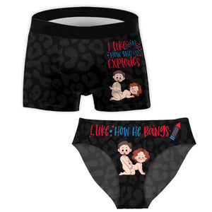 I Like How He Bangs I Like How She Explodes 4th July - Personalized Couple Women Briefs & Men Boxer Briefs