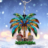 Under The Palm Tree Happy Couple - Personalized Couple Custom Shaped Keychain