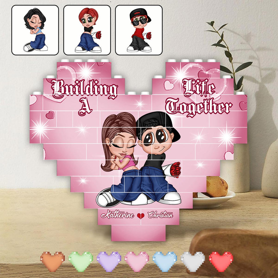 Building A Life Together - Personalized Couple Heart Building Brick Blocks Printed On Both Sides