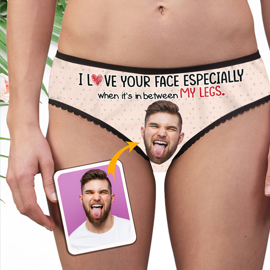 I Love Your Face Especially - Personalized Couple Lace Border Women Briefs