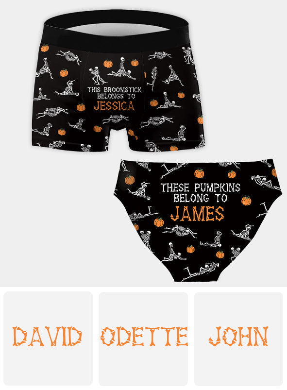 I Love Your Pumpkins & Broomstick - Personalized Couple Women Briefs & Men Boxer Briefs