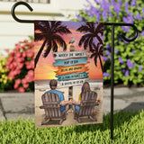 Vintage Tropical Palm Tree Beach Sunset - Personalized Couple Garden Flag