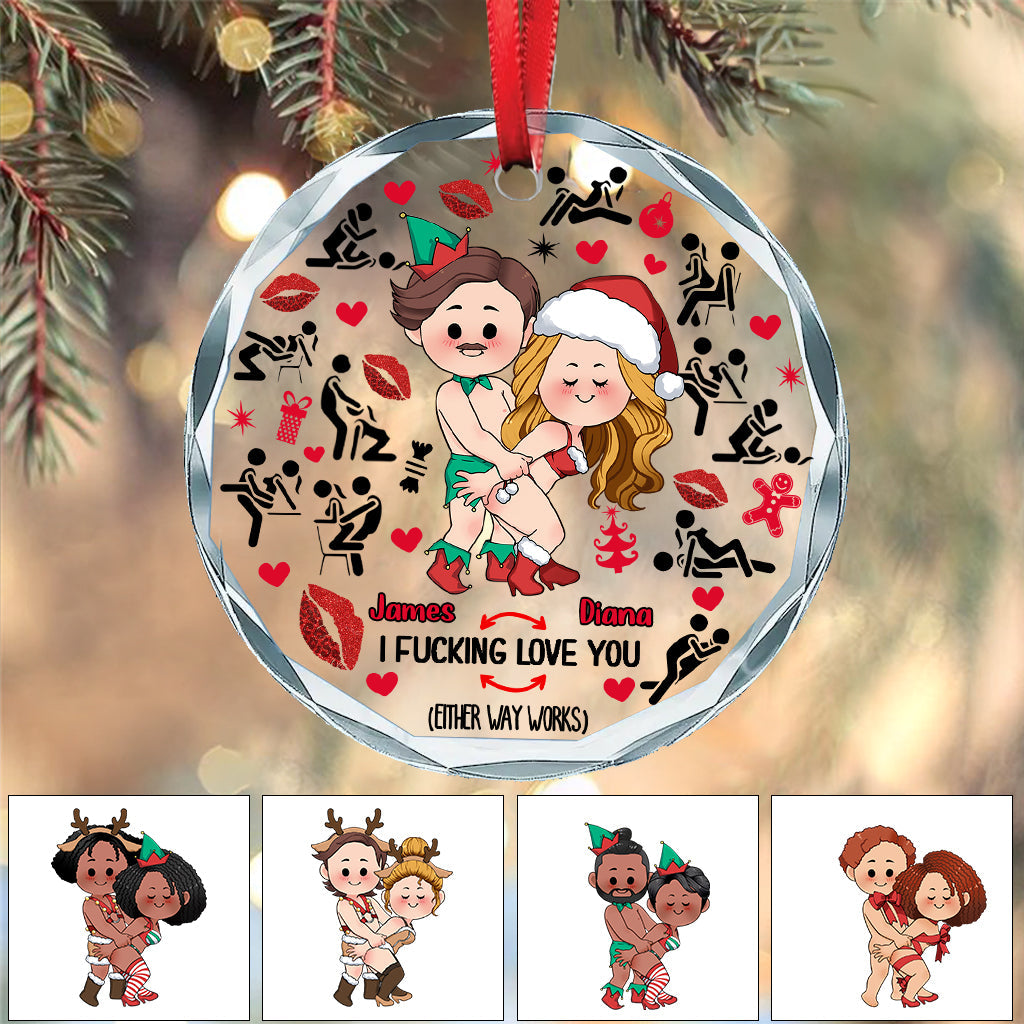 I Fu**cking Love You - Personalized Couple Round Shaped Glass Ornament