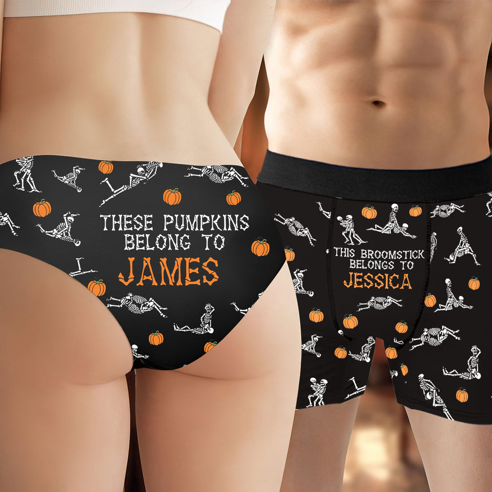 I Love Your Pumpkins & Broomstick - Personalized Couple Women Briefs & Men Boxer Briefs