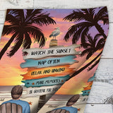 Vintage Tropical Palm Tree Beach Sunset - Personalized Couple Garden Flag