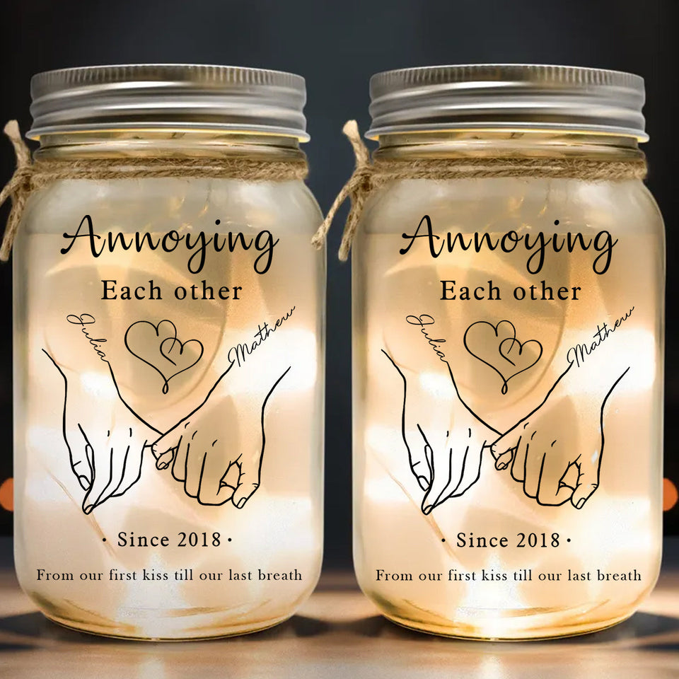 Together Forever From Our First Kiss Till Our Last Breath - Personalized Couple Mason Jar Light