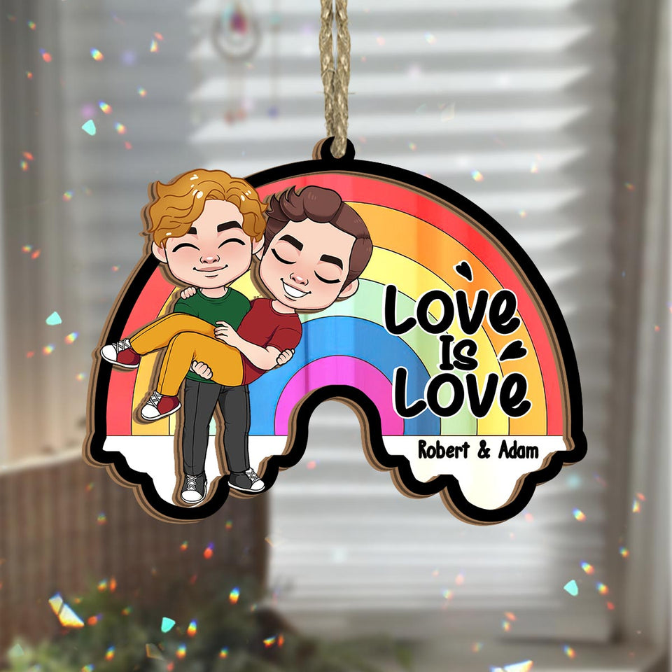 Love Is Love - Personalized Couple 2 Layered Window Hanging Suncatcher