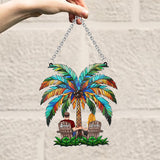 Under The Palm Tree Happy Couple - Personalized Couple Window Hanging Suncatcher Ornament