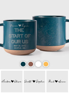 The start of our us - Personalized Couple Engraved Pottery Mug