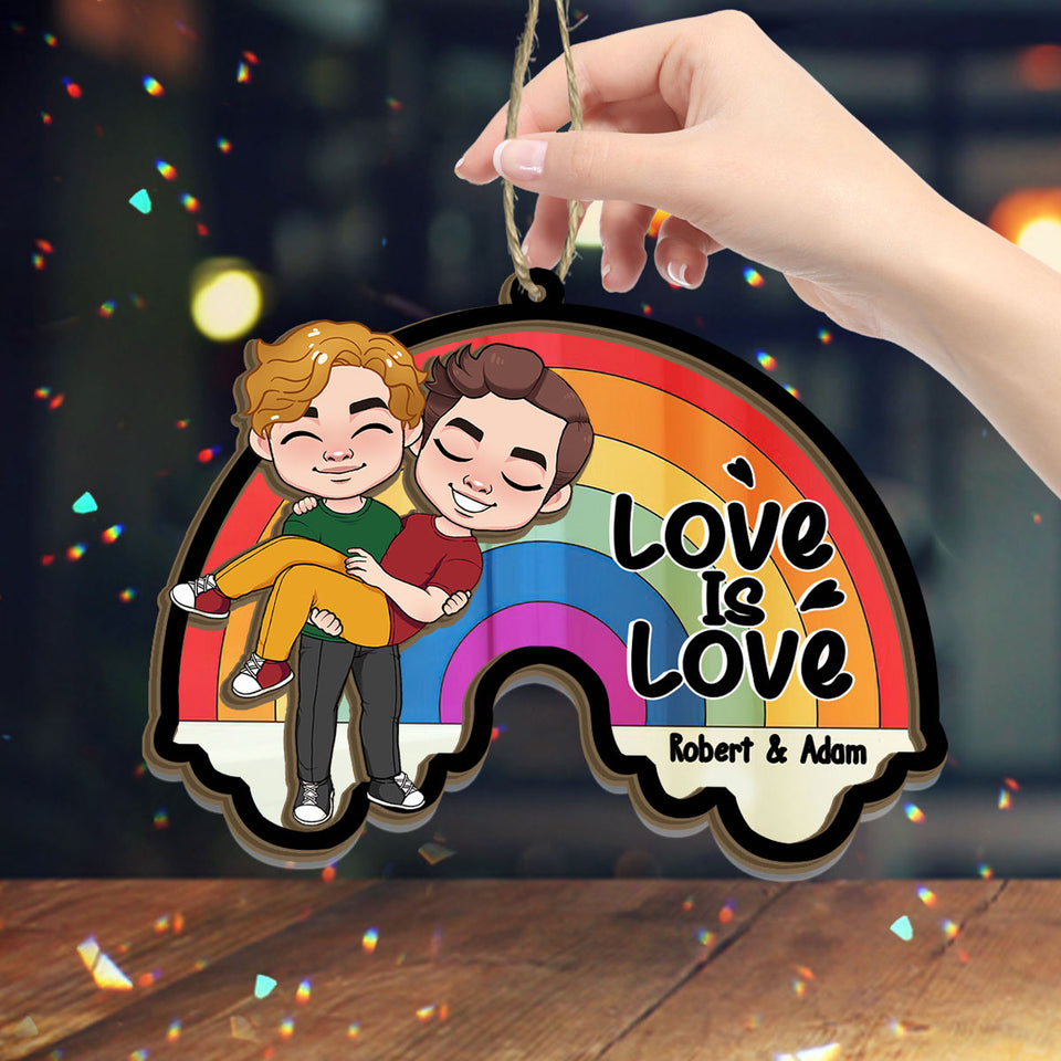 Love Is Love - Personalized Couple 2 Layered Window Hanging Suncatcher