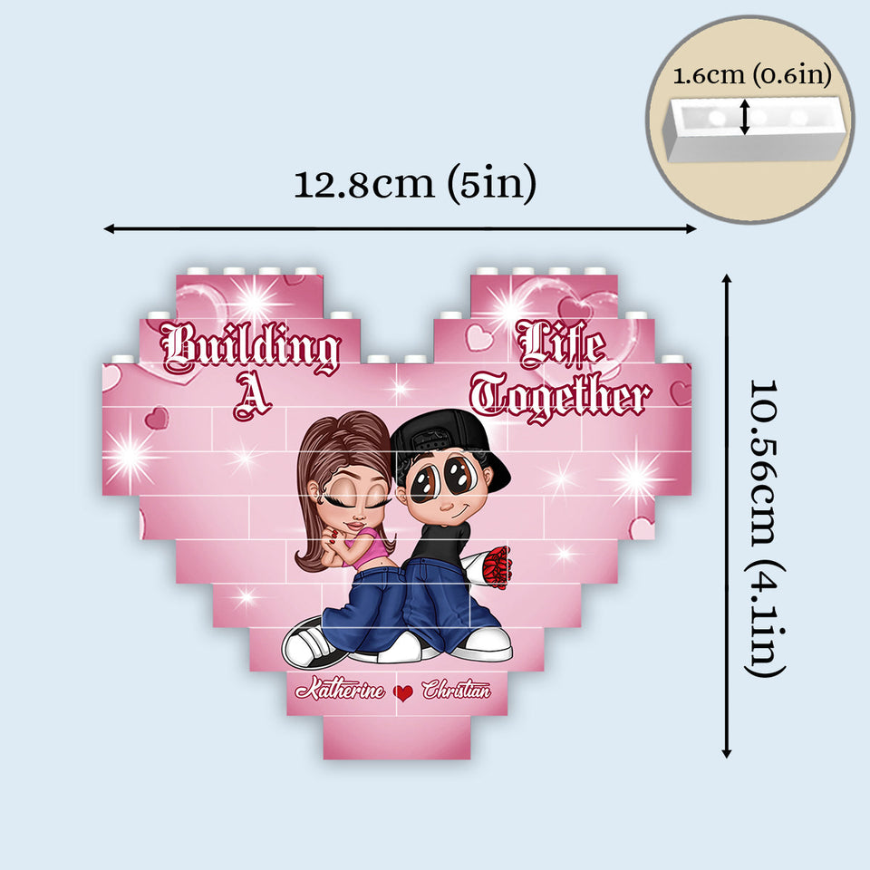 Building A Life Together - Personalized Couple Heart Building Brick Blocks Printed On Both Sides