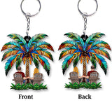 Under The Palm Tree Happy Couple - Personalized Couple Custom Shaped Keychain