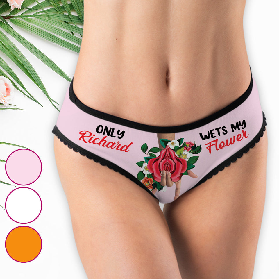 Wets My Flower - Personalized Couple Lace Border Women Briefs