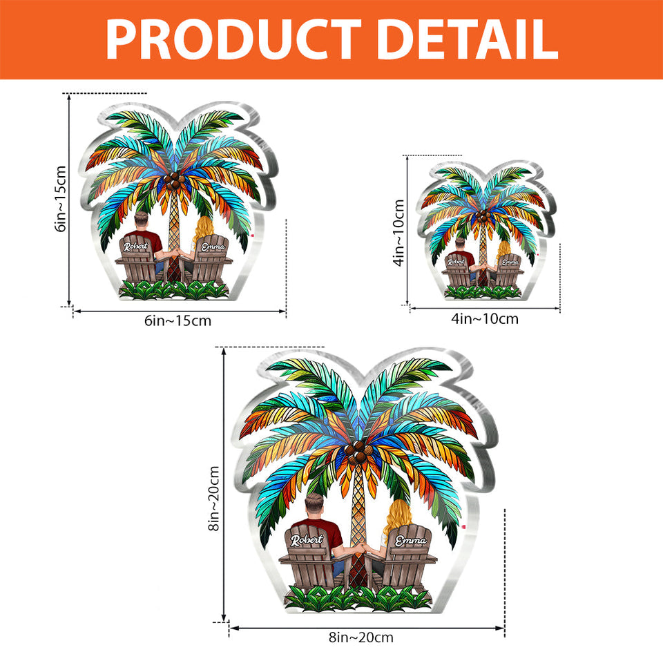 Under The Palm Tree Happy Couple - Personalized Couple Custom Shaped Acrylic Plaque